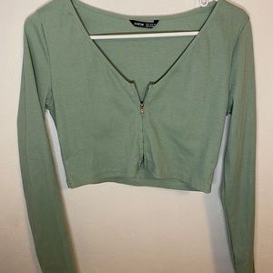 Green cropped, zipper shirt